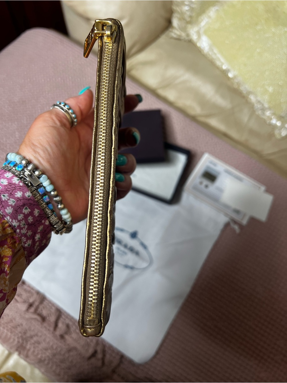 PRADA Metallic Gold Ruched Leather Clutch - Picture 5 of 11